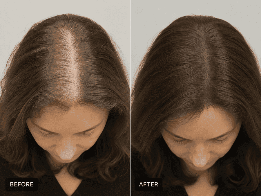 Before and after results for a female HairGain® patient