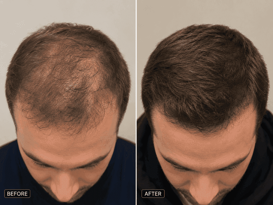 Before and after results for a male HairGain® patient