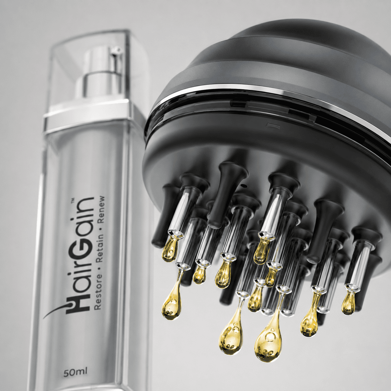 HairGain® treatment kit: serum bottles and jar in packaging